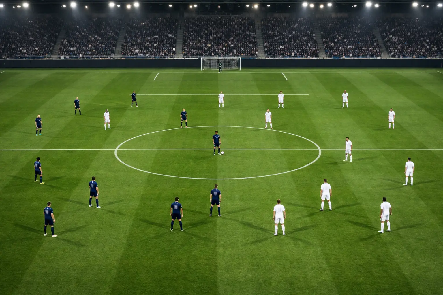 Professionele voetbalwedstrijd met tactische opstelling