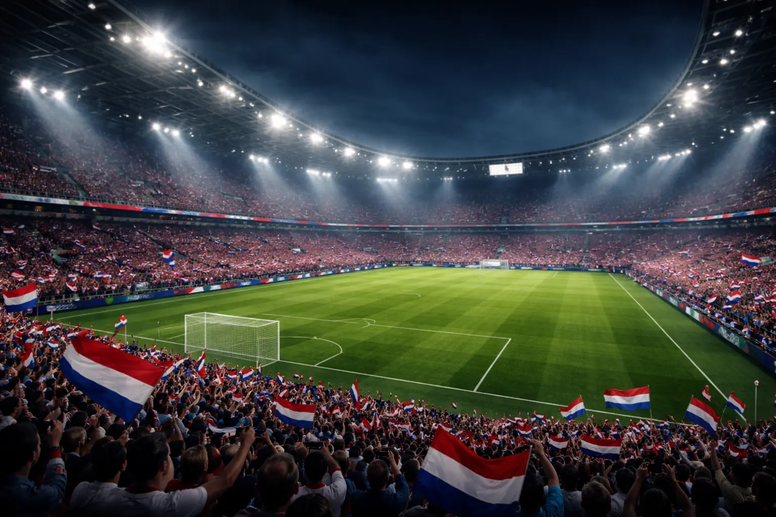 Voetbalstadion met juichende fans tijdens een spannende wedstrijd