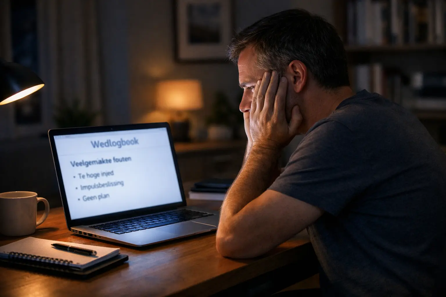 Gefrustreerde persoon kijkt naar laptop scherm