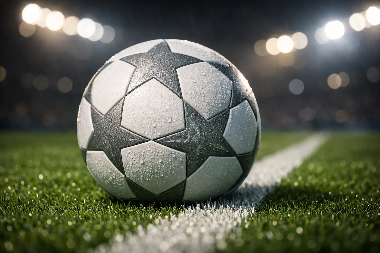 Champions League voetbal met sterren logo op gras