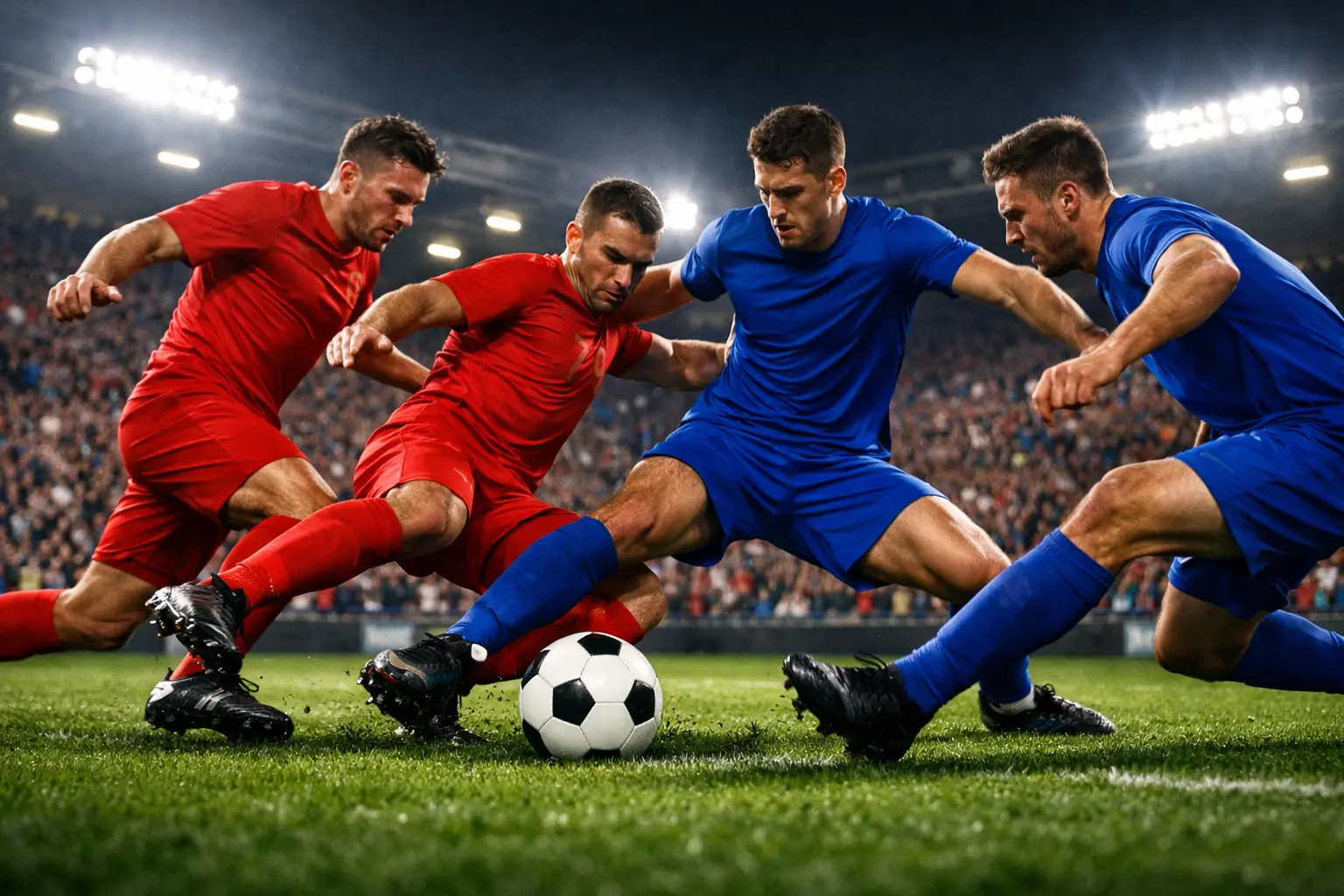 Voetballers in actie tijdens Premier League wedstrijd