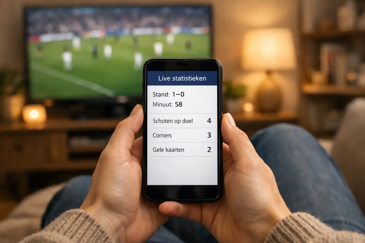 Smartphone toont live voetbalwedstrijd statistieken