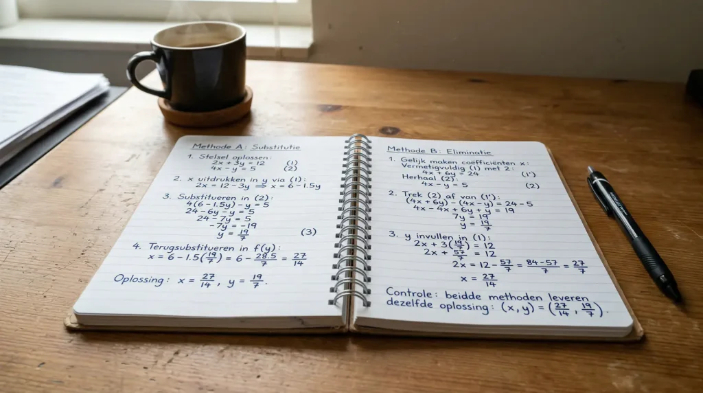 Een beeld van een koffiemok, een notitieboekje en een balpen op een lijst