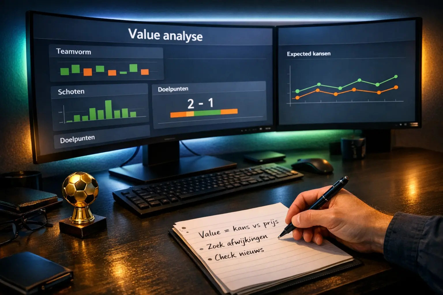 Wedder analyseert voetbalstatistieken op scherm met aantekeningen